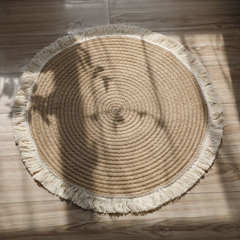 Bohemian Cotton Rope Tassel Floor Mat - Round Woven Rug for Living Room, Bedroom, Balcony & Coffee Table