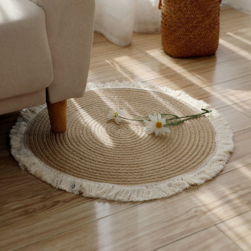 Bohemian Cotton Rope Tassel Floor Mat - Round Woven Rug for Living Room, Bedroom, Balcony & Coffee Table