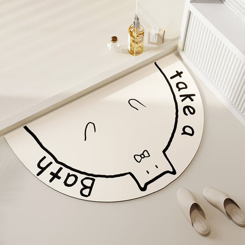 Cute Cat Pattern Diatomite Bath Mat - Super Absorbent Non-Slip Floor Mat for Bathroom, Kitchen & Entryway