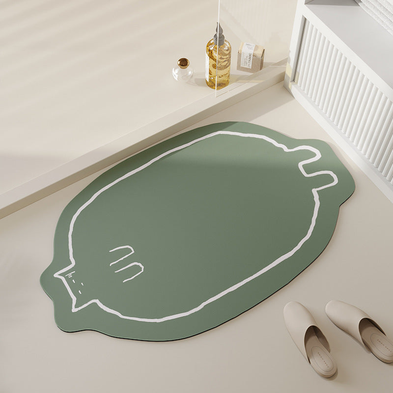 Cute Cat Pattern Diatomite Bath Mat - Super Absorbent Non-Slip Floor Mat for Bathroom, Kitchen & Entryway