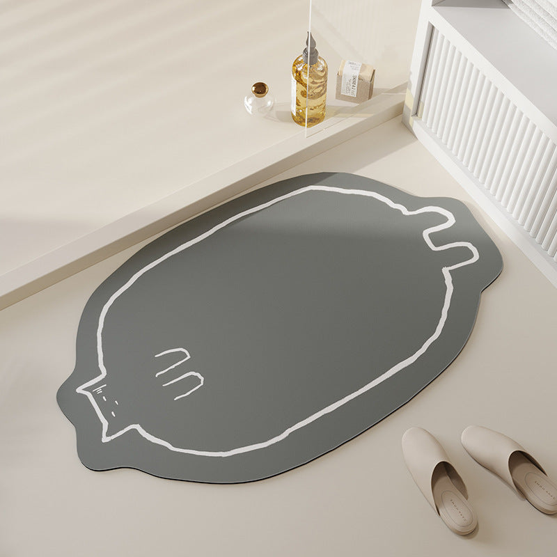 Cute Cat Pattern Diatomite Bath Mat - Super Absorbent Non-Slip Floor Mat for Bathroom, Kitchen & Entryway