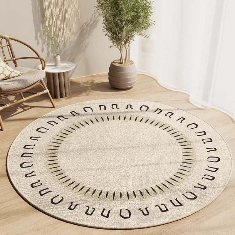Round Crystal Velvet Area Rug - Modern Geometric Pattern Floor Mat for Living Room, Bedroom, Study & Office