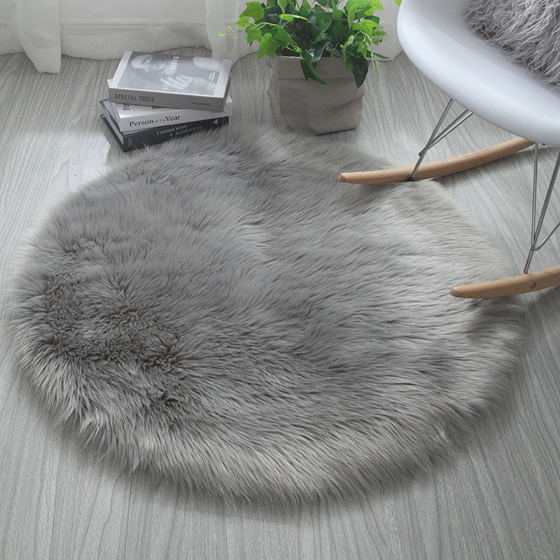 Long Plush Round Carpet - Washable Faux Wool Floor Mat for Bedroom, Living Room & Computer Chair