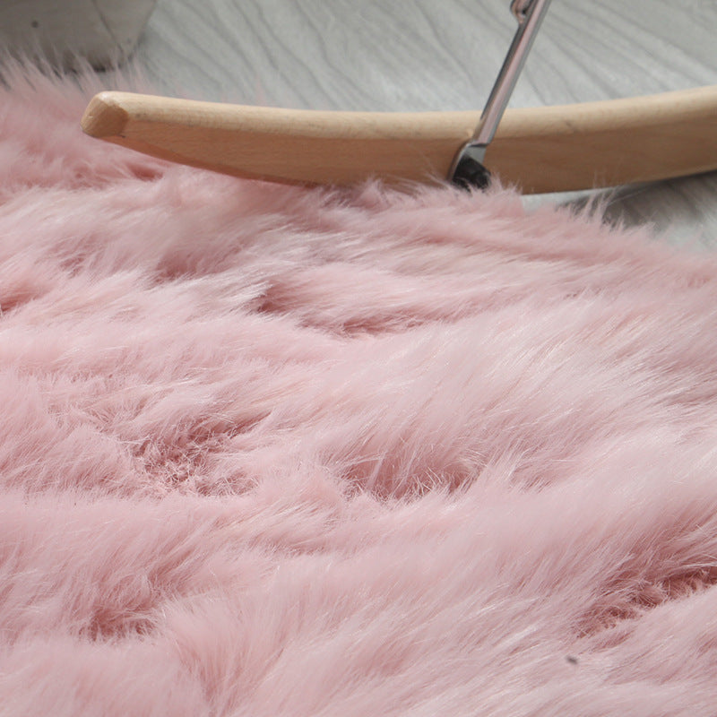 Long Plush Round Carpet - Washable Faux Wool Floor Mat for Bedroom, Living Room & Computer Chair
