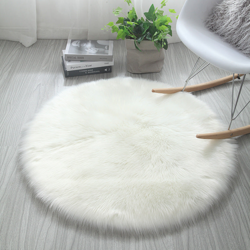 Long Plush Round Carpet - Washable Faux Wool Floor Mat for Bedroom, Living Room & Computer Chair