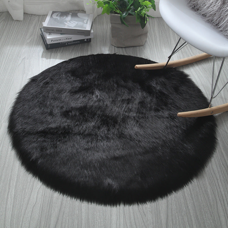 Long Plush Round Carpet - Washable Faux Wool Floor Mat for Bedroom, Living Room & Computer Chair