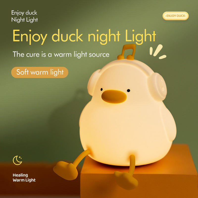 Cute Duck Music Night Light - Silicone Tap Control Bedside Lamp for Kids Bedroom, USB Rechargeable Decorative Gift
