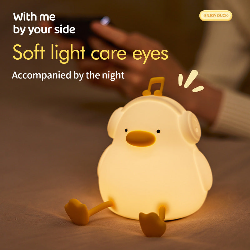 Cute Duck Music Night Light - Silicone Tap Control Bedside Lamp for Kids Bedroom, USB Rechargeable Decorative Gift