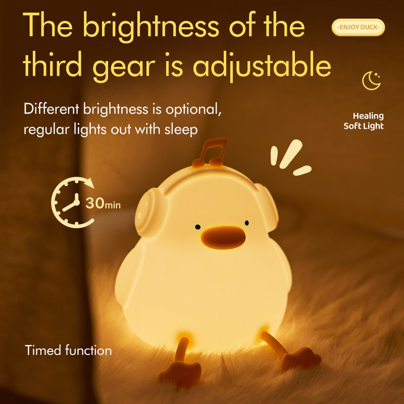 Cute Duck Music Night Light - Silicone Tap Control Bedside Lamp for Kids Bedroom, USB Rechargeable Decorative Gift