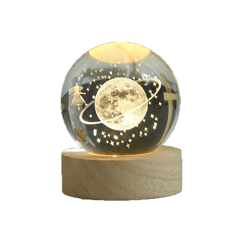 3D Crystal Ball Night Light with LED Base - Laser Engraved Desktop Lamp, Solar System & Space Theme Decorative Gift for Kids Birthday
