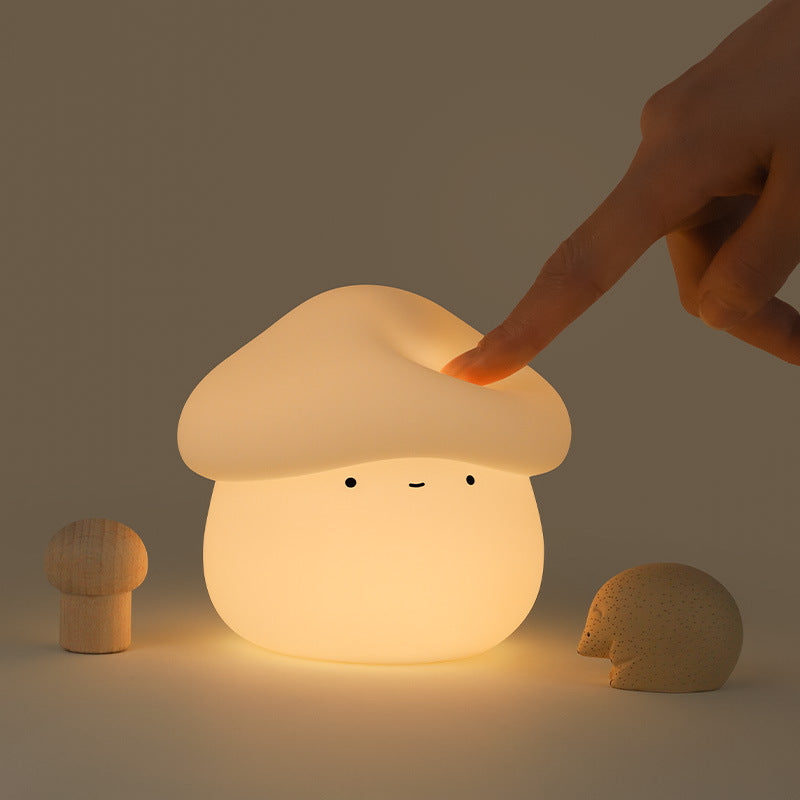 Mushroom Night Light - Cute Silicone Tap Control Bedside Lamp, USB Rechargeable Sleep Light for Kids Nursery Bedroom, Soft Warm Glow