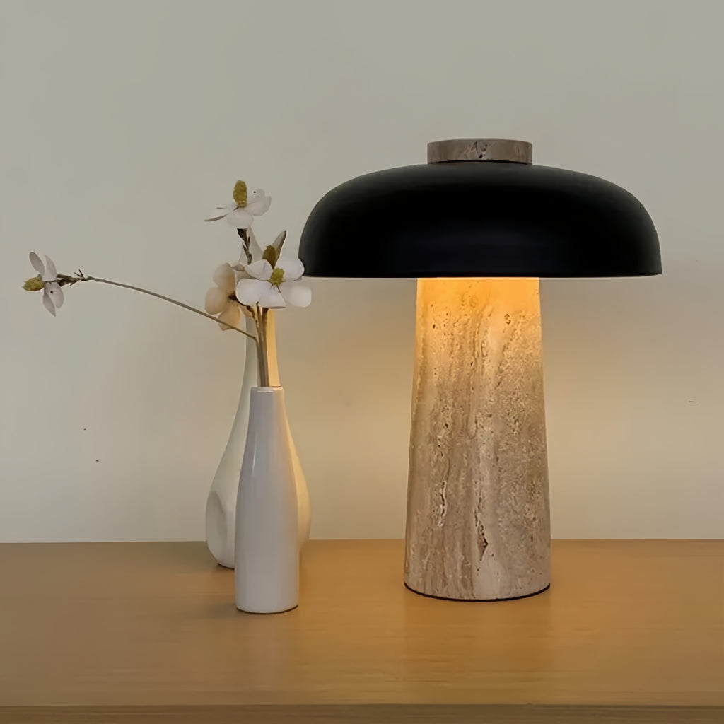 Danish Mushroom Cave Stone Night Light - Portable Rechargeable Touch Control Bedside Table Lamp, Wabi-Sabi Style Ambient Lighting for Bedroom Decor