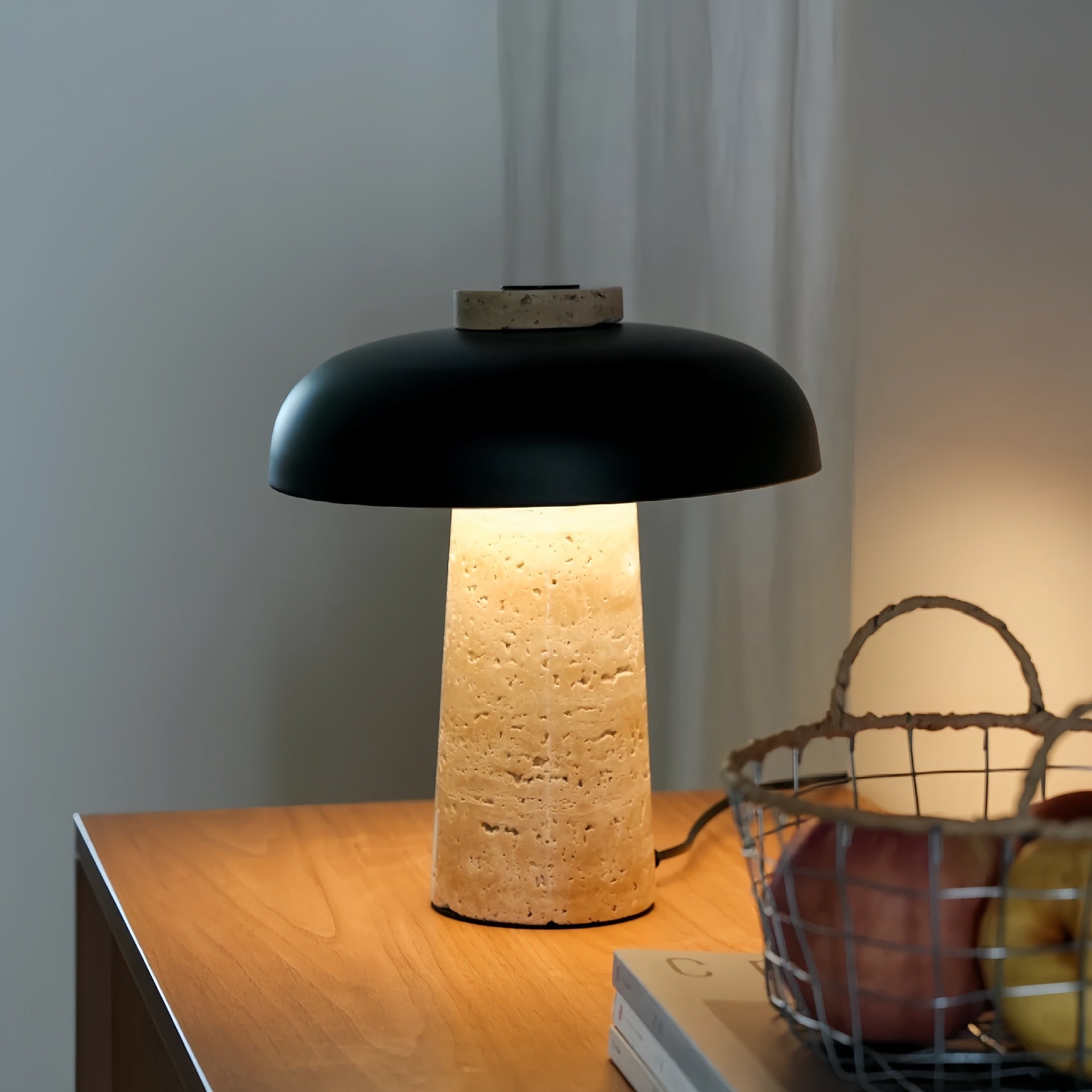 Danish Mushroom Cave Stone Night Light - Portable Rechargeable Touch Control Bedside Table Lamp, Wabi-Sabi Style Ambient Lighting for Bedroom Decor